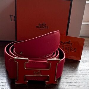 Hermès Red Belt with Gold 'H' Buckle
